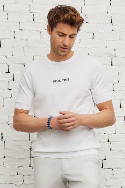 AC&Co / Altınyıldız Classics Ανδρικό μπλουζάκι πλεκτό με τυπωμένο 100% βαμβάκι με κανονική κοπή με λαιμόκοψη