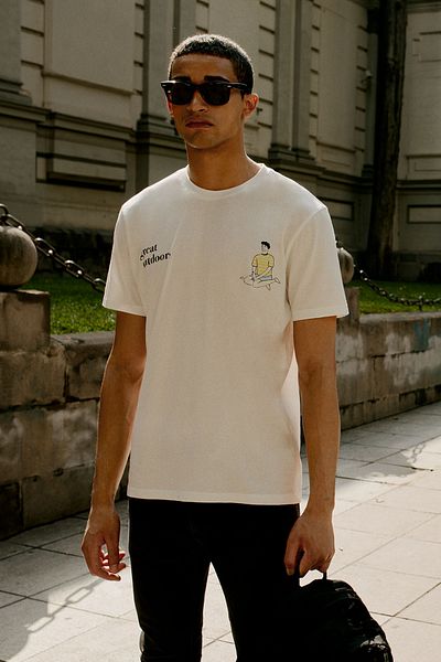 AC&Co / Altınyıldız Classics Pánské tričko Ecru Comfort Fit Relaxed Fit, 100% bavlna, měkká textura s potiskem