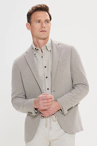 ALTINYILDIZ CLASSICS KHaki Men's Blazer - 360 Stretch, Slim Fit, Mono Collar