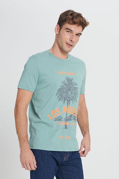 AC&Co / Altınyıldız Classics Ανδρικό T-shirt MINT GREEN Standard Fit κανονική εφαρμογή 100% βαμβακερό μπλουζάκι με λαιμόκοψη