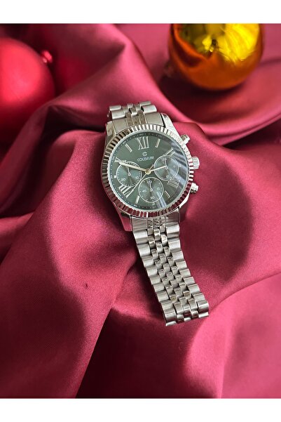 Store Yuvarlak Gümüş Renk İçi Yeşil Klasik Kadın Kol Saati