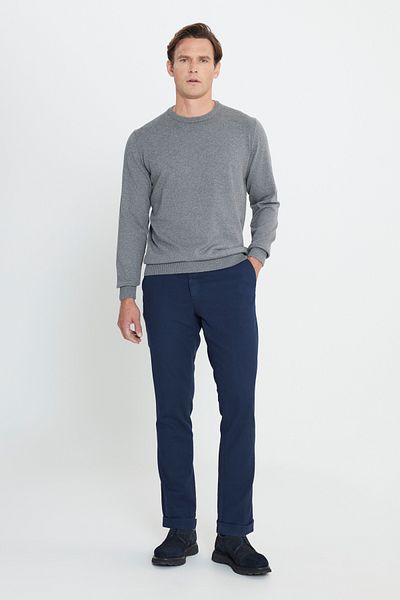 ALTINYILDIZ CLASSICS Men's Gray Melange Cotton Standard Fit Regular Cut Crew Neck Knitwear Sweater