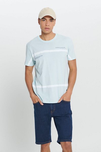 AC&Co / Altınyıldız Classics Türkisfarbenes Herren-T-Shirt mit Standard-Passform und normaler Passform aus 100 % Baumwolle mit Batikmuster und Rundhalsausschnitt