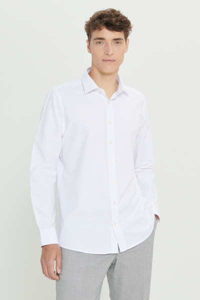 ALTINYILDIZ CLASSICS White Slim Fit Cotton Shirt - Classic Collar, Dobby Summer Design