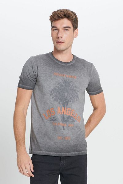 AC&Co / Altınyıldız Classics Anthrazitfarbenes Standard-Fit-T-Shirt mit normaler Passform und ausgestelltem Rundhalsausschnitt aus 100 % Baumwolle