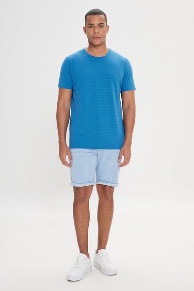 AC&Co / Altınyıldız Classics Ανδρικό μπλουζάκι Indigo Slim Fit Crew Neck με μαλακό κουμπί Modal