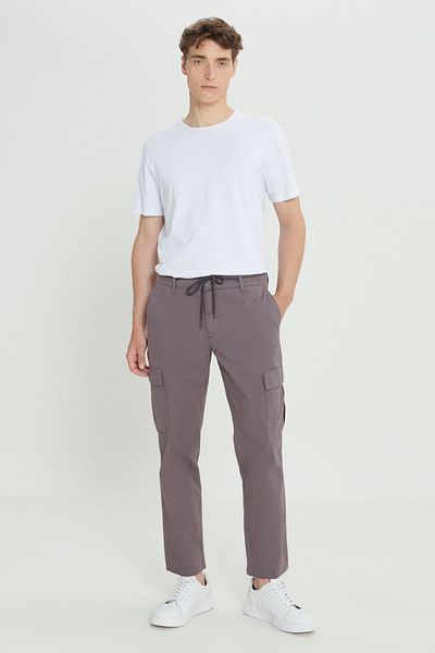 AC&Co / Altınyıldız Classics Ανδρικό Anthracite Comfort Fit - Βαμβακερό παντελόνι Cargo με χαλαρή εφαρμογή Stretch στο πλάι
