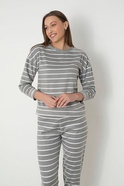 DOFİ Dofi Women's Gray Flannel Fleece Pajamas Set – Warm and Comfortable