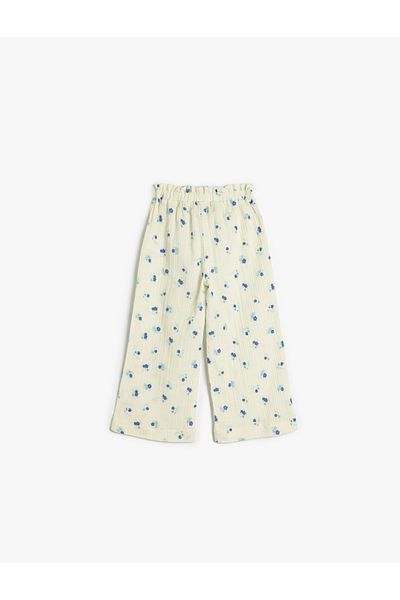 Koton Baumwollhose mit weitem Bein und Blumenmuster – elastische Taille