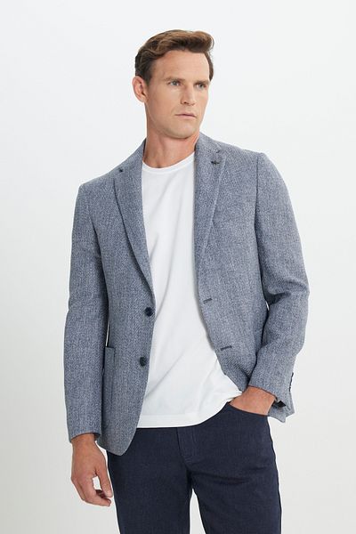 ALTINYILDIZ CLASSICS Slim Fit Slim Fit Mono μοτίβο γιακά Μπλε μπουφάν με τσέπη τσάντας