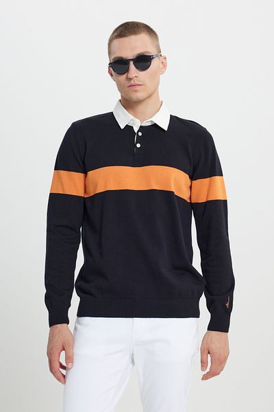 AC&Co / Altınyıldız Classics Pánský límec Polo límec normálního střihu Black-Hardal Standard Fit 100% bavlna Vzorovaný pletený svetr