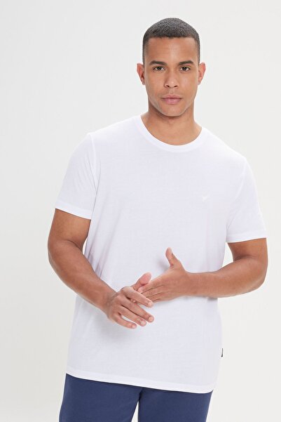 AC&Co / Altınyıldız Classics Μπλουζάκι με λαιμόκοψη από 100% οργανικό βαμβάκι, ανδρικό λευκό λεπτή εφαρμογή