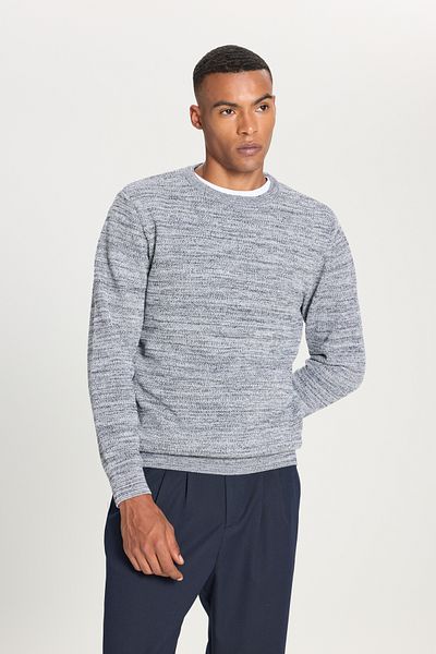 ALTINYILDIZ CLASSICS Men's Navy Blue/Grey - Crew Neck Patterned Standard Fit Knitwear Sweater