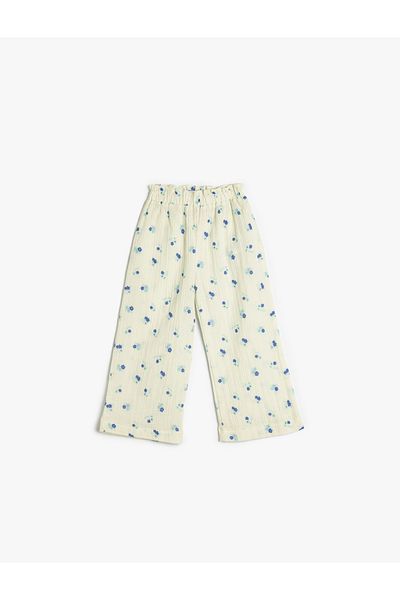 Koton Baumwollhose mit weitem Bein und Blumenmuster – elastische Taille