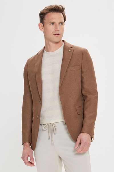ALTINYILDIZ CLASSICS Καφέ Slim Fit Ανδρικό Blazer - Μονό Γιακά, Dobby