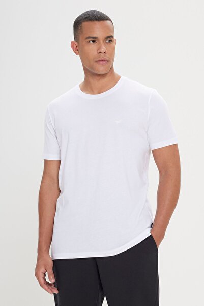 AC&Co / Altınyıldız Classics Μπλουζάκι με λαιμόκοψη από 100% οργανικό βαμβάκι, ανδρικό λευκό λεπτή εφαρμογή