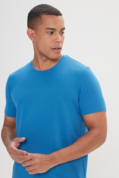 AC&Co / Altınyıldız Classics Ανδρικό μπλουζάκι Indigo Slim Fit Crew Neck με μαλακό κουμπί Modal