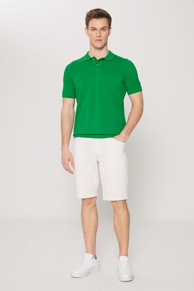 AC&Co / Altınyıldız Classics Men's Green Standard Fit Regular Cut Polo Neck 100% Cotton Patterned Short Sleeve Knitwear T-Shirt