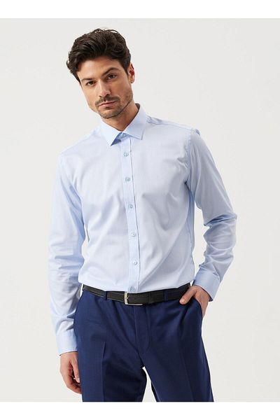 ALTINYILDIZ CLASSICS Cămașă pentru bărbați, albastru, slim fit, cu croi îngust, cu guler clasic, 100% bumbac, fără călcat