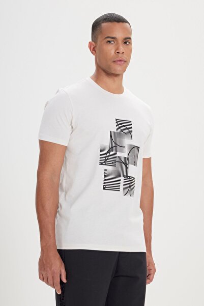 AC&Co / Altınyıldız Classics Férfi világosszürke normál szabású, normál szabású 100% pamut nyomott nyakú póló