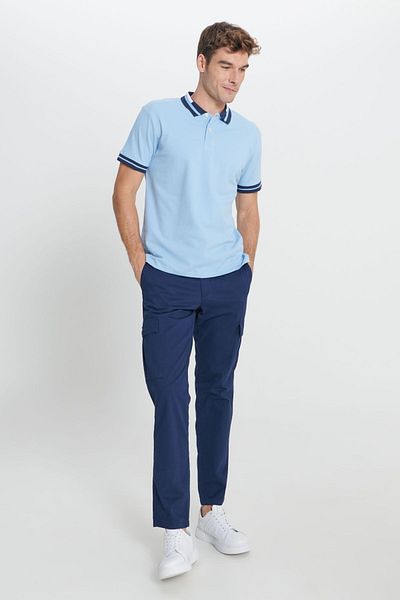AC&Co / Altınyıldız Classics Tricou pentru bărbați, albastru deschis, slim fit, 100% bumbac, fără ondulare, cu guler polo