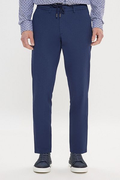 AC&Co / Altınyıldız Classics Ανδρικό μπλέ Navy Comfort Fit Χαλαρή κομμένη βαμβακερή ζώνη με τσέπες Dobby παντελόνι