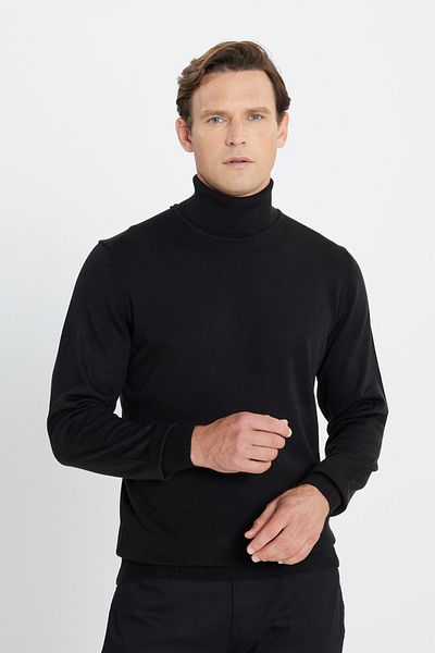 ALTINYILDIZ CLASSICS Pulover negru pentru bărbați, fără pilling, anti-pilling.
