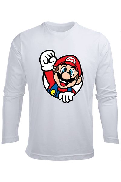 Efendioğlu Design Tricou pentru copii din bumbac cu mânecă lungă cu imprimeu mario