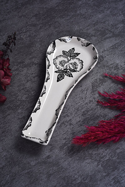 Piatti Naturali Ceramic Black Rose Pattern Dirty Spoon Holder Countertop Ladl...