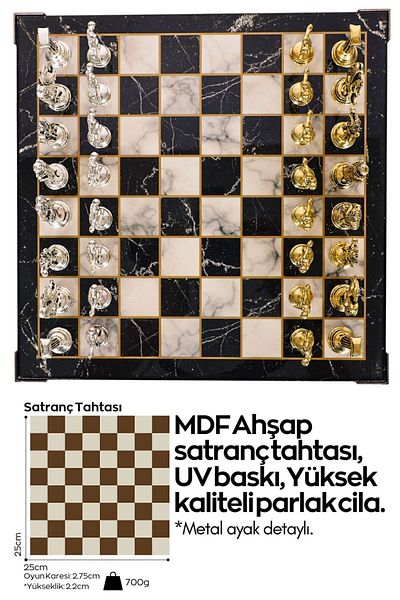 Cooper Chess Metal Chess Set| 25cm Marble Patterned Chessboard| Mythological God Figured Discus Olympic