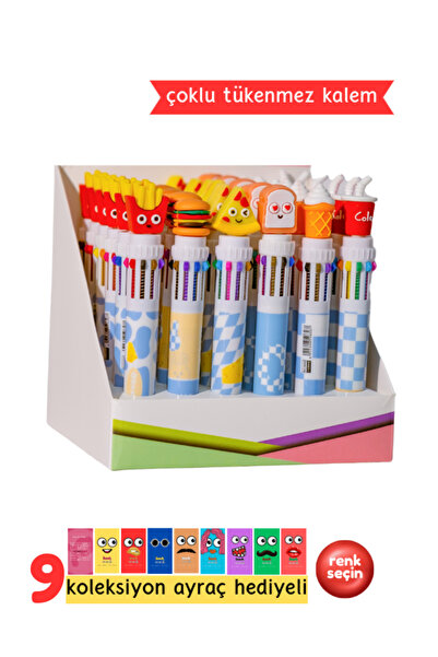 Pembe Pasaj 10 Renkli Hamburger Fastfood Tükenmez Kalem - Çoklu Tükenmez Kale...