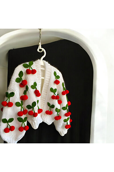 ThreadArtByNur El Örgüsü Kiraz Detayli Kadin Hırka, Kiraz Motifli Kadın Hırka