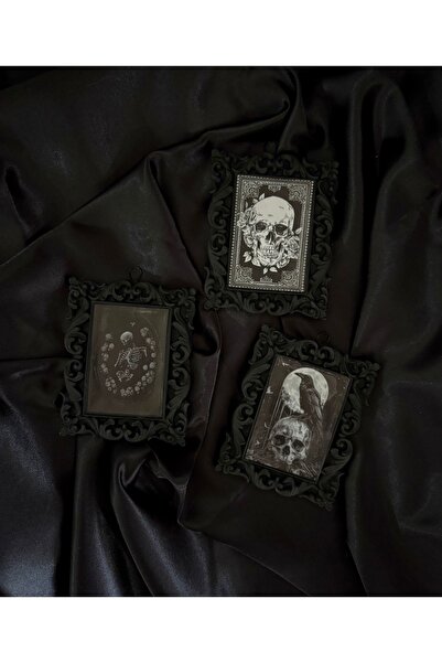 Milo Art Gotik Tarz Beton Siyah Mini Çerçeve Seti 3’lü Koleksiyon Kurukafalı ...