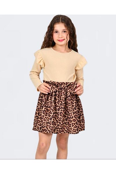 KOKOŞ BEBEK Ruffle Suit with Leopard Skirt |   Between 3/4 Years