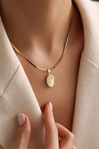 Sembol Gold Altın Resimli Kolye Vintage Form