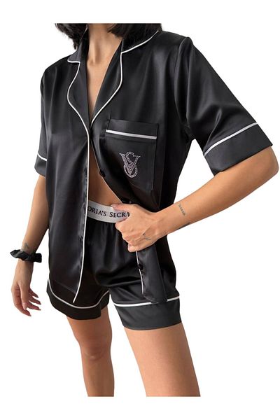 Victoria S. Model Silk Satin Sexy Shorts Short Sleeve Pajama Set
