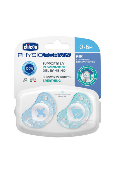 Chicco Air Ergonomik Şekil Silikon Emzik Geniş Havalandırma Delikleri Mavi 0-...
