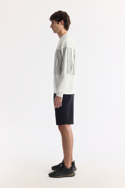 Avva Erkek Ekru Bisiklet Yaka Baskılı Bi-Stretch İnterlok Regular Fit Sweatshirt A51Y1227