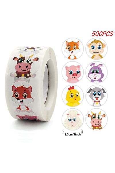 Choice H0561-500pcs 100-500pcs Round Animal Stickers,16 Designs Animal Cartoon Teacher Reward Stickers For