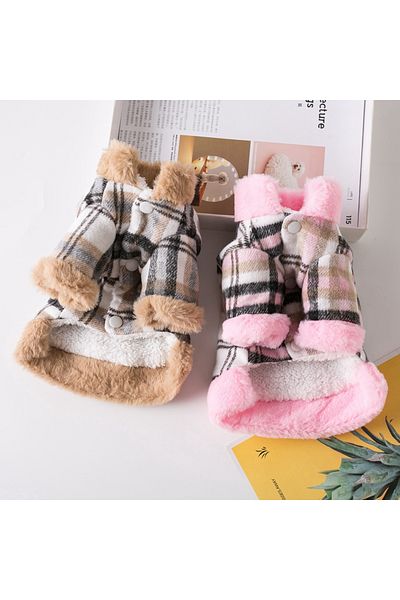 Choice Winter Pet Jacket Clothes Grid Warm Small Dogs Clothing With Fur Collar Cotton Pet Outfits French...