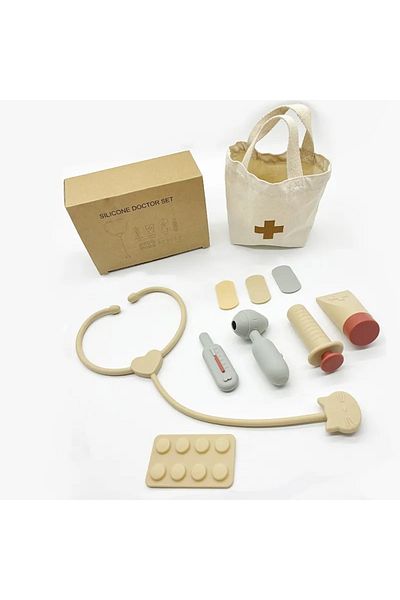 Choice Beige Doctor Toys Pretend Silicone Play Doctor Kit Food Grade Safety Nurse Set For Girls Boys Toddle