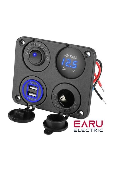 Choice 12V USB Panel Socket 4 in 1 Dual USB Charger with Rocker Switch Car Cigarette Lighter Digital Vol...
