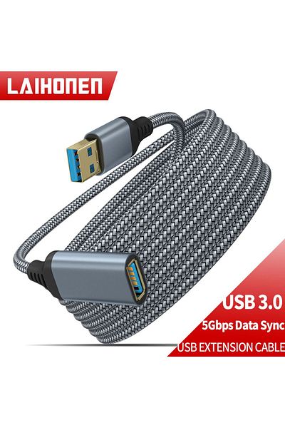 Choice كابل بيانات USB 3.0 عالي السرعة من Laihonen بطول 1 متر، قطعة واحدة، رمادي اللون، من النايلون المضفر، من ذكر إلى أنثى