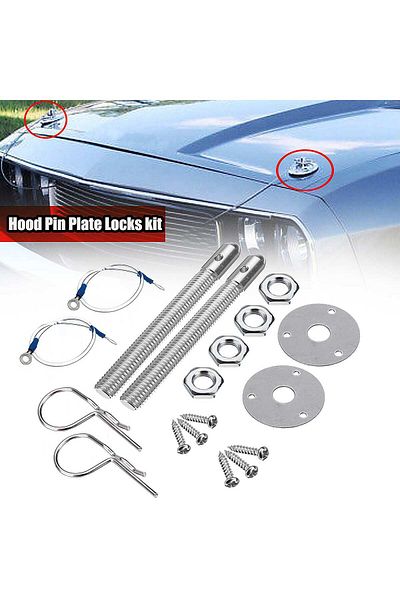 Choice Universal Racing Style Stainless Steel Mount Hood Pin Plate Bonnet Lock Kit Car Hood Engine Bonne...