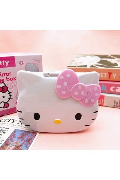 Choice Pink Kitty Sanrio Hello Kitty Cartoon Style Storage Box Bedroom Desktop Mirror Cute Girly Heart Jewe