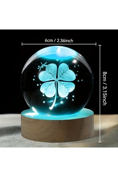 Choice Four-leaf Clover 1pc 3d Four-leaf Clover Crystal Ball With Colored Light Base, Family Bedroom Decora
