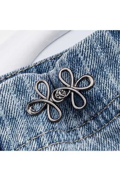 Choice 2pcs Grey Clover Waist Button Fastener Adjustable Metal Jeans Buttons - Tighteners For Loose Denim,