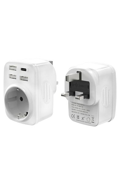 Choice 250v Uk 1 White Europe To Uk Travel Adapter G Type Plug Adapter With 1 Socket And 2 Usb Ports Wall C