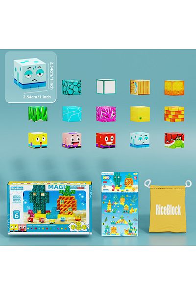 riceblock Box 115pcs Magnetic Building Blocks Mine Magnet World Ocean Set Stem Building Toys For Kids Ages 3-8