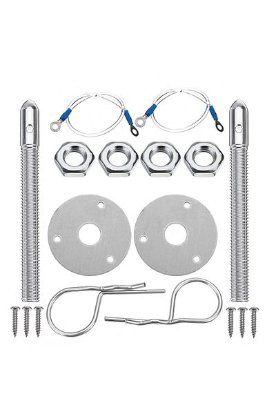 Choice Universal Racing Style Stainless Steel Mount Hood Pin Plate Bonnet Lock Kit Car Hood Engine Bonne...
